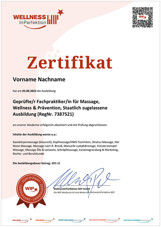 Gedrucktes deutsches WIP-Zertifikat